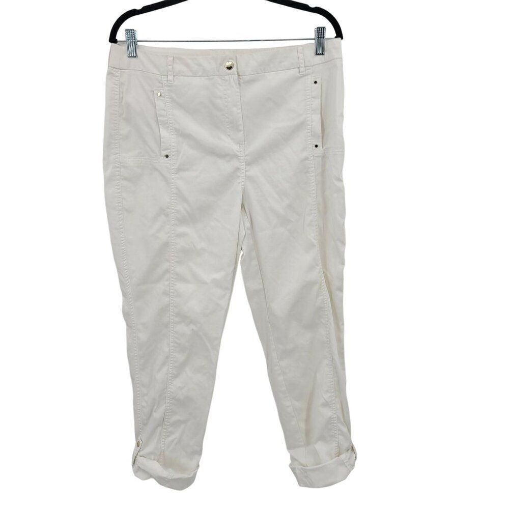 Chico's Pants‎ M White Ankle Stretch High Rise Roll Tab Flat Back Athleisure - Picture 11 of 11